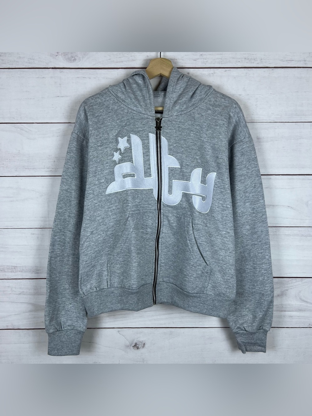 Divide The Youth Spell Out Full Zip Up Hoodie Size Small Mens Gray